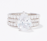 Diamonique Sterling Silver 35th Anniversary Pear-Cut S/3 Ring, Size 7